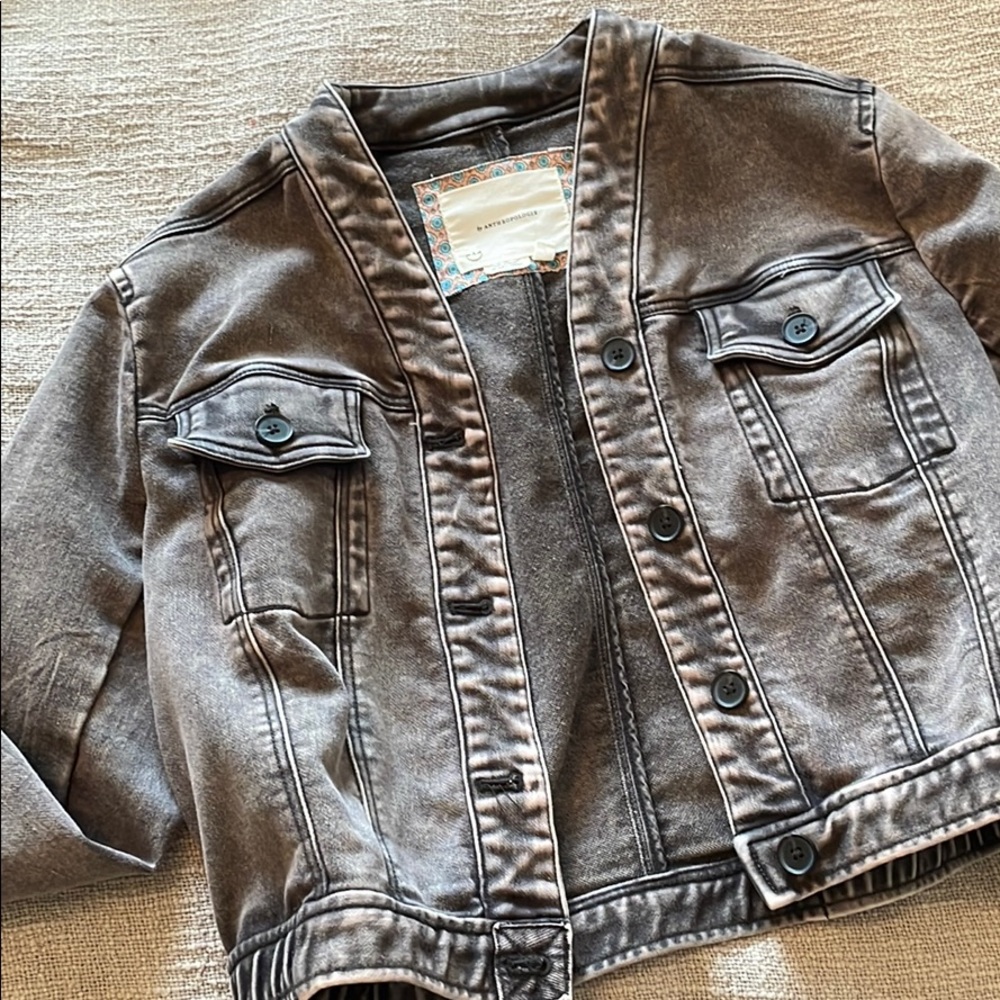 Anthropologie cropped brown distressed jacket